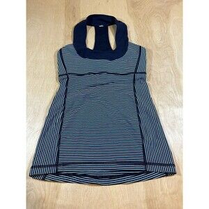 Lululemon Tank Top Women's Sz 4 Scoop Neck Racerback Built-in Bra Striped Blue